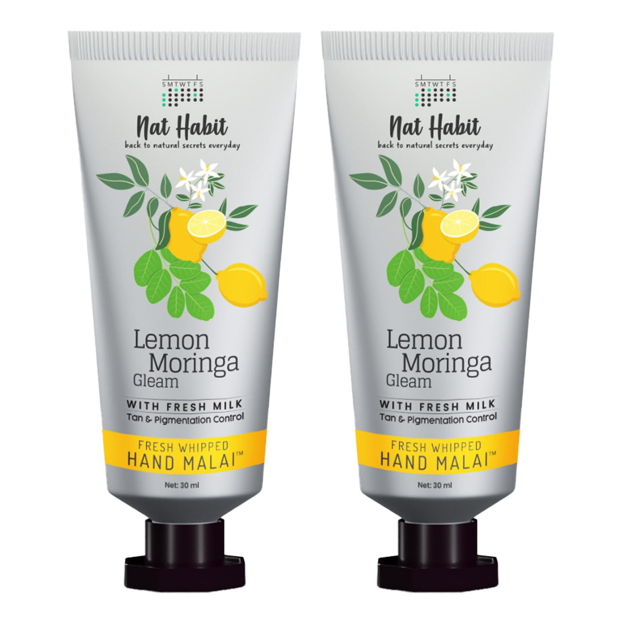 Nat Habit Lemon Moringa Hand Cream Fresh Whipped Hand Malai With Shea Butter For Men & Women, Hand Moisturization, Tan & Pigmentation, Chemical Free (Pack of 2 x 30ml)
