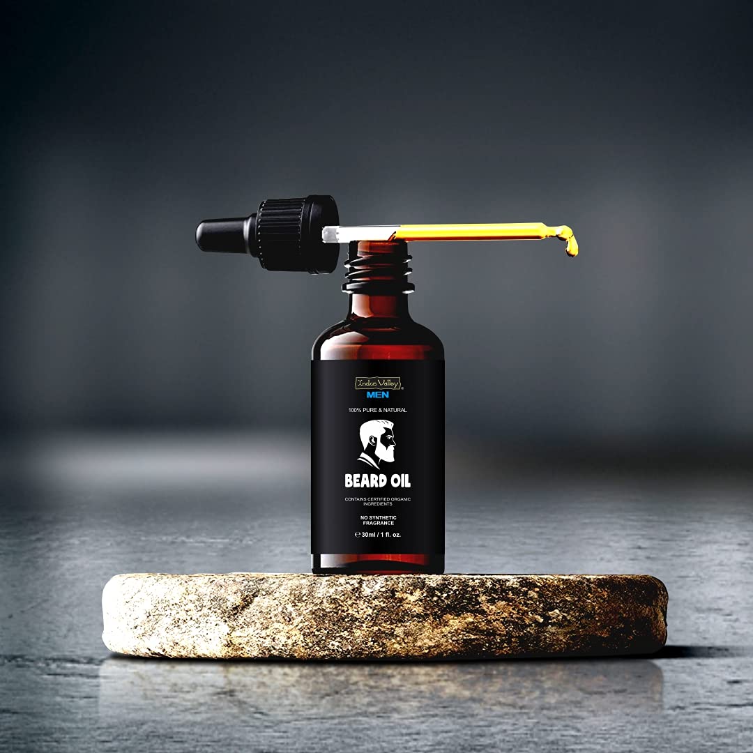 INDUS VALLEY men 100% Pure and Natural Beard Oil, Contains Certified Organic Ingredients - (30ml)