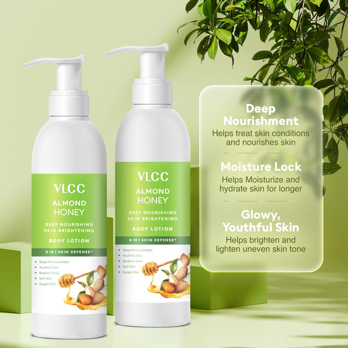 VLCC Almond Honey Deep Nourishing & Skin Brightening Body Lotion - 350Ml + 350Ml | | Deep Nourishment, Glowing & Youthful Skin | With Almond Oil, Honey, Cocoa Butter & Aloe Vera.