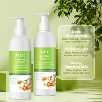 VLCC Almond Honey Deep Nourishing & Skin Brightening Body Lotion - 350ml + 350ml | Buy One Get One | Deep Nourishment, Glowing & Youthful Skin | With Almond Oil, Honey, Cocoa Butter & Aloe Vera.
