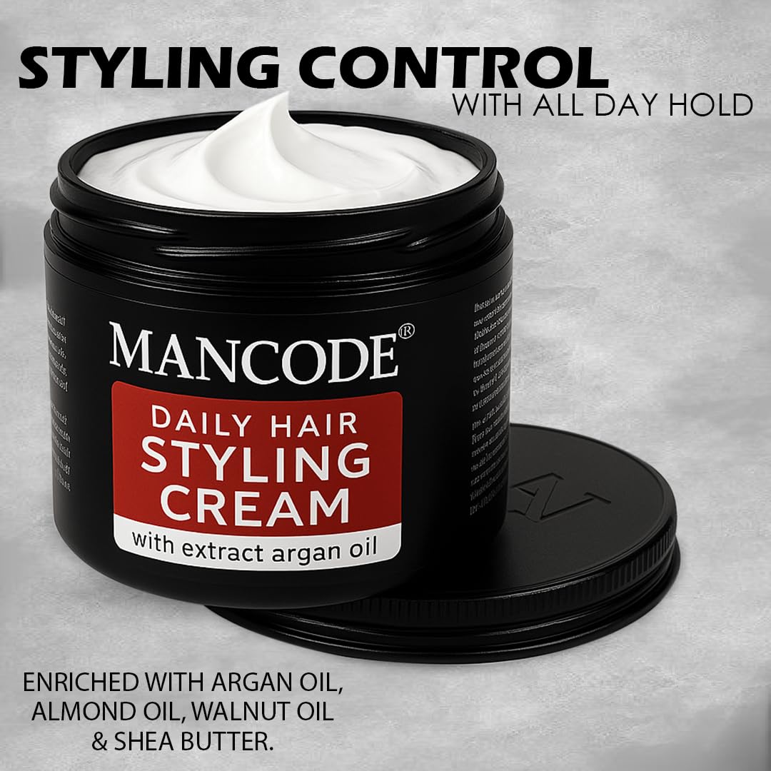 Mancode Hair Styling Cream For Men - 100 gr | For Daily Use Style & Nourishment | Non-sticky, Non-oily | Paraben & Sulphate FREE | Itch Free Daily Hair Cream | UV Protect & Care | Soft & Manageable Hair