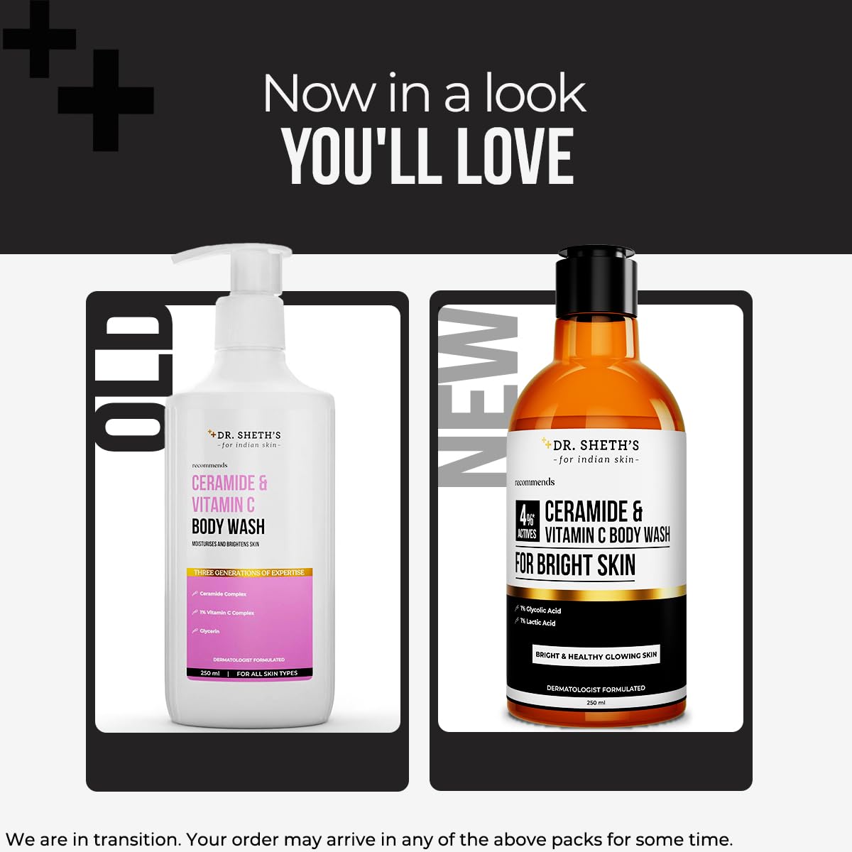 Dr. Sheth's Ceramide & Vitamin C Body Wash | For Bright, Healthy & Glowing Skin | Exfoliates & Evens Skin Tone | 4% Actives (1% Lactic Acid, 1% Glycolic Acid & 2% Niacinamide) | Sulphate Free | Gentle Exfoliating Shower Gel | Removes Tan & Dead Skin | Hyd