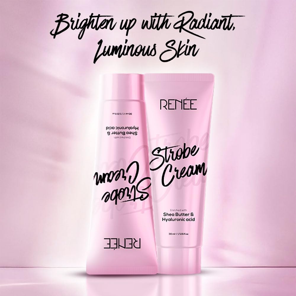 RENEE Strobe Cream, Dewy Finish Highlighter for Face, Smoothens, Plumps & Hydrates Skin, Instant Luminous Glow, Hyaluronic Acid & Shea Butter Infused, Illuminating Makeup Base for All Skin Types 30ml
