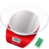 Etekcity 0.1g Food Kitchen Scale, Bowl, Digital Grams and Ounces for Weight Loss, Dieting, Baking, Cooking, and Meal Prep, 11lb/5kg, Stainless Steel Red Chili Red