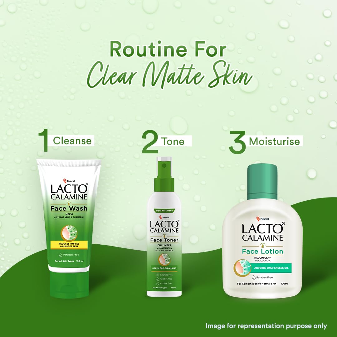 Lacto Calamine Face Toner With Cucumber | 120ml Each-pack of 3 | Deep Pore Cleansing | Open Pores Tightening with Green Tea & 2% Niacinamide For Cool & Hydrated Skin | No Sulphate, Alcohol & Parabens