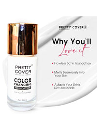 PRETTY COVER Colour Changing Foundation – Adaptive Formula for Perfect Skin Tone Match & Natural Finish