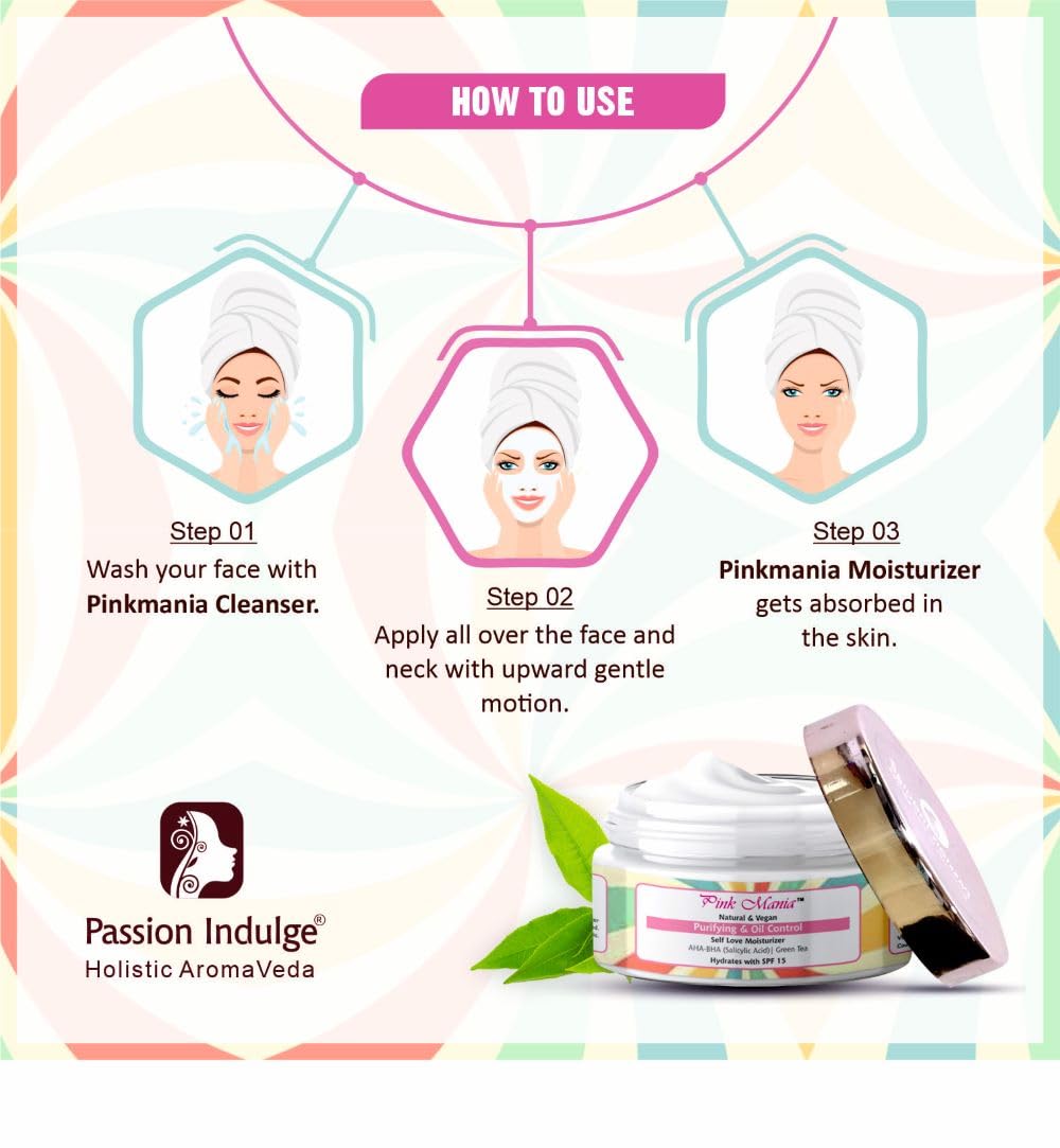 Passion Indulge Pinkmania AHA-BHA Cleanser with 1% Salicylic Acid & Moisturizer For Face | Purifying & Oil Controlling with Turmeric & Green Tea