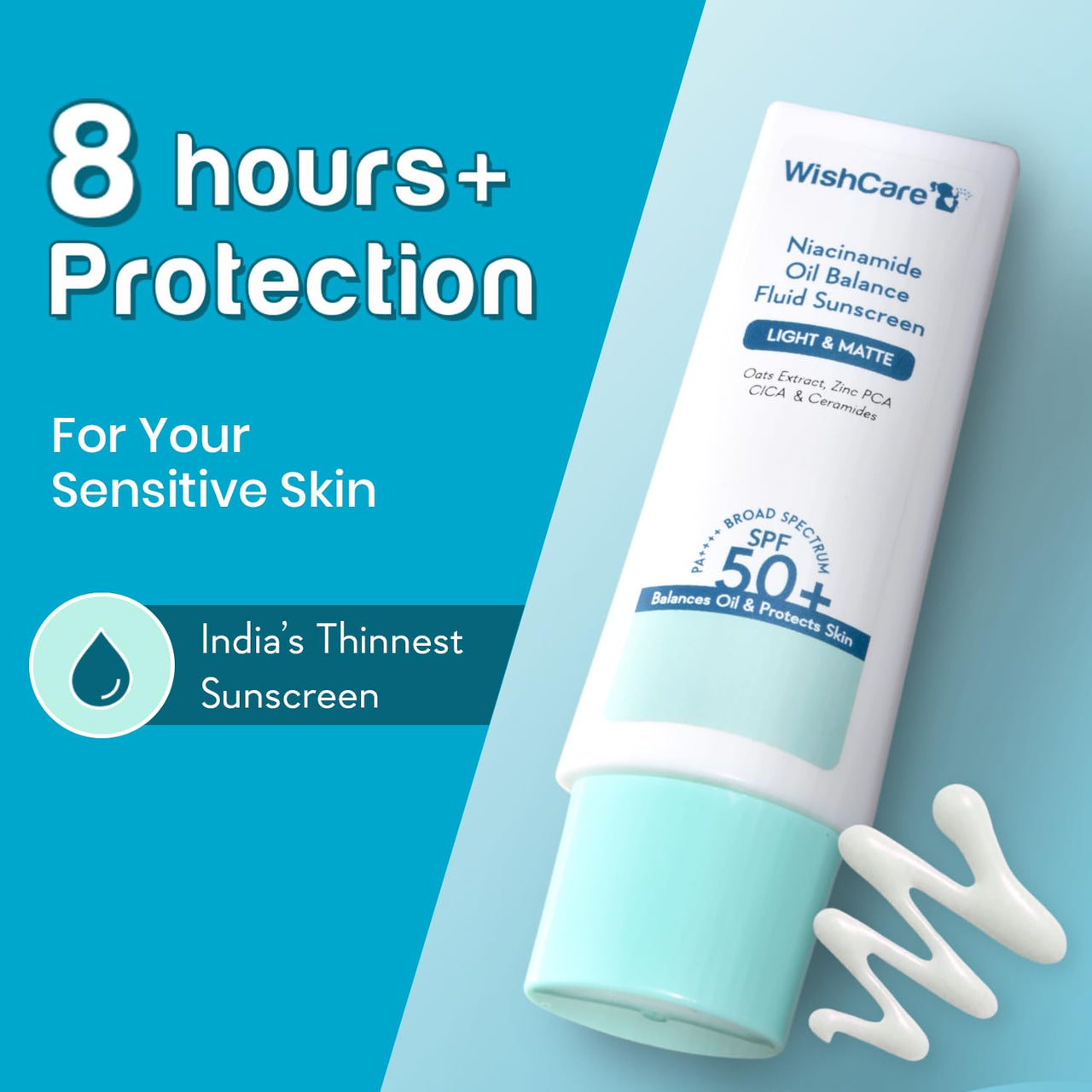WishCare 5% Niacinamide Oil Balance Fluid Sunscreen SPF 50 PA++++ with 8 Hrs+ SPF Protection- Lightweight Matte Sunscreen SPF 50 for Oily Skin & No White Cast 50g