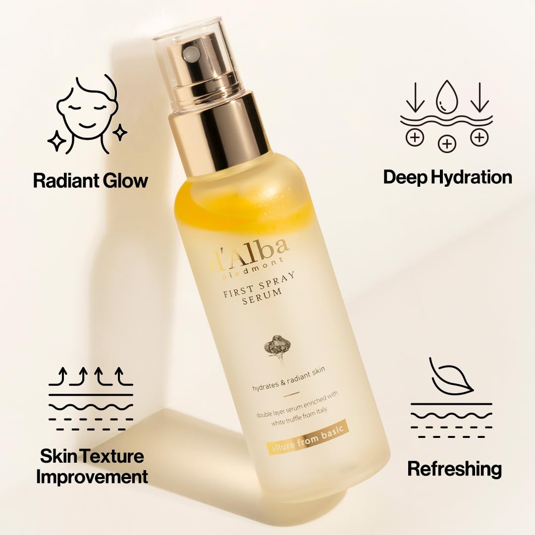 d'alba Piedmont Italian White Truffle First Spray Serum, Vegan Skin Care, Hydrating Face Moisturizer, Glow Serum for Radiant Skin, Non Comedogenic, All In One Mist, Korean Skin Care (3.38 fl oz/100ml)