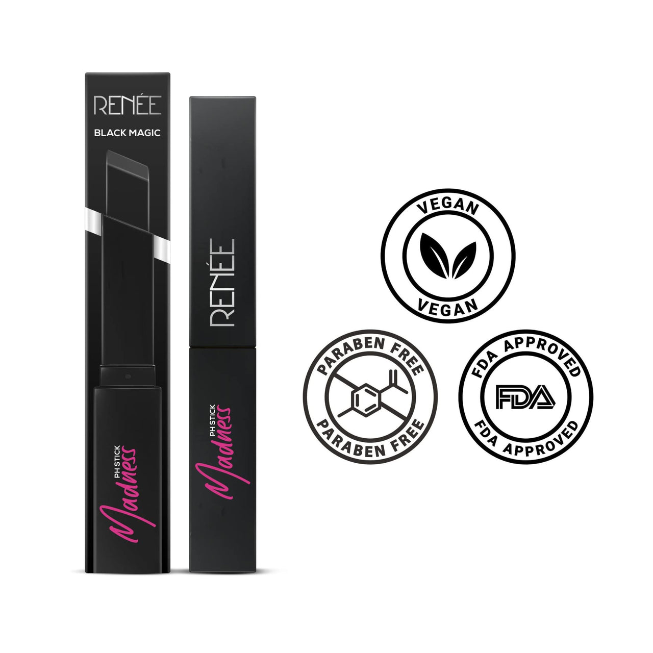 RENEE Very Matte - Pack Of 4 Matte Lipsticks & Madness Ph Lipstick 3Gm - Black Lipstick With Glossy Y Pink Payoff - Long Lasting Nourishment Combo