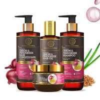 Khadi Natural Hair fall control solution|Onion & Fenugreek shampoo 310ml| Onion & Fenugreek conditioner 310ml|Onion & Fenugreek hair oil 200ml|Onion & Fenugreek hair mask 200gm