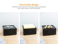 Bostitch Office Konnect Power Hub, Two Outlets Charging Station for Desktop, Shallow Tray Top, Black