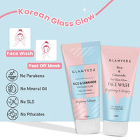 Glamveda Rice & Ceramide Combo | Skin Brightening & Anti Dullness | Improves skin barrier | Suitable For Dry to Combination Skin types | Face Wash & Peel Off Mask Combo