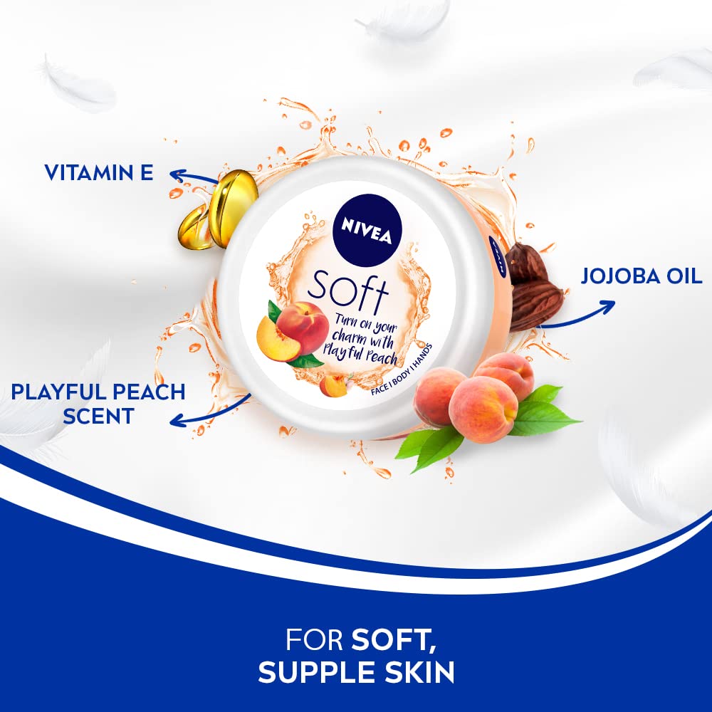 NIVEA Body Lotion for Very Dry Skin, 600 ml & NIVEA Soft Playful Peach, Light Moisturizer Cream for Face, Hands and Body, Instant Hydration, Non-Greasy Cream with Vitamin E & Jojoba Oil 200 ml