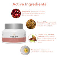 BE SOULFULL Hydrating Mask with Rosehip Oil, Seaweed Algae and Hyaluronic Acid- Brightening Mask for Dull Skin- Pore Control, Exfoliates, checks Hyperpigmentation, Slows Skin Aging- Antioxidant Clay Mask- 50gm