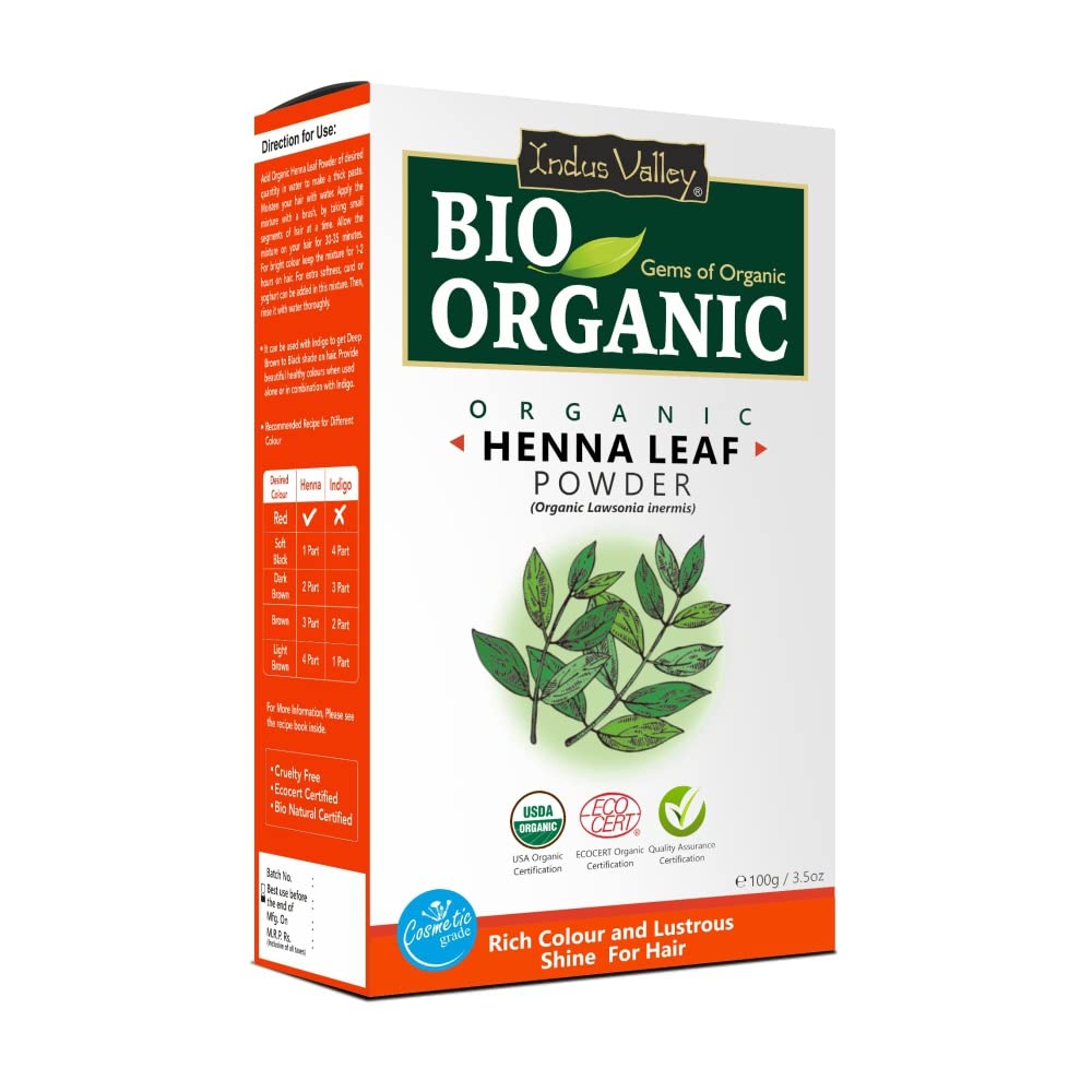 INDUS VALLEY Organic Indigo Powder and Red Henna Leaf Powder, Natural Hair Coloring, Protects Hair from Damage (100 * 2, Pack of 2)