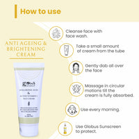 Globus Naturals Hyaluronic Acid & Vitamin C Anti Ageing Face Cream, Enriched with Rose & Glycerine, Skin Lightening & Brightening Formula, 100 ml, Pack Of 5