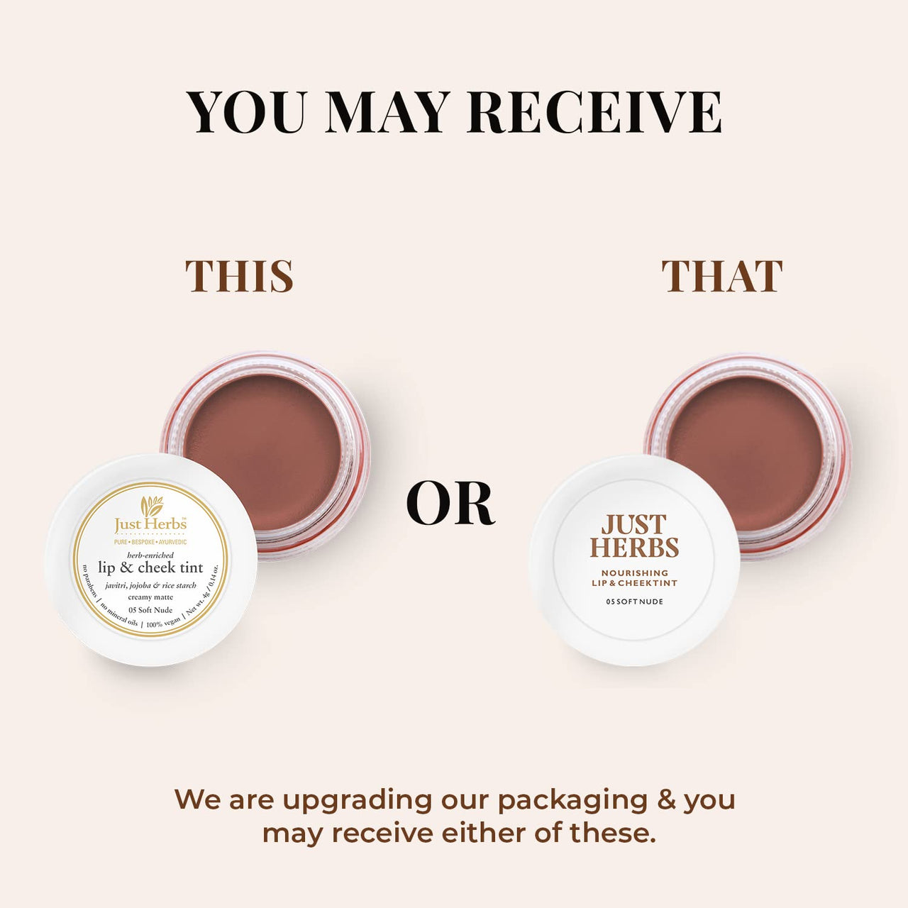 Just Herbs Ayurvedic, Natural Lip & Cheek Tint, Blush For Women- SLS, Chemical & Paraben Free - 05 Soft Nude (Creamy Matte)