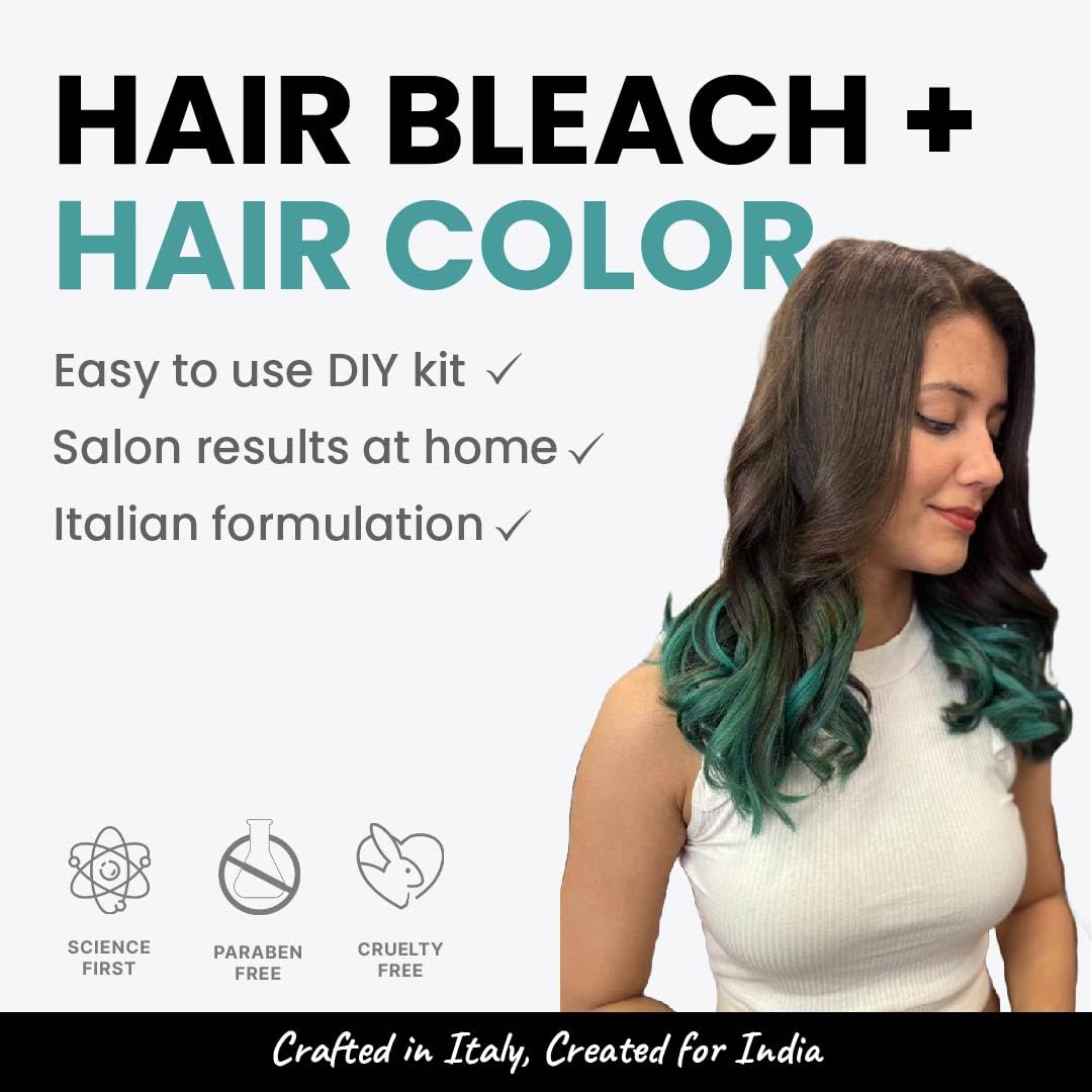 2.Oh! Italian- Aqua Marine Hair Color DIY Kit | Semi Permanent Hair Color + Hair Bleach for Hair Color | Hair Highlights for Women & Men | Hair Bleach with Plex & Argan oil| Lightening Kit