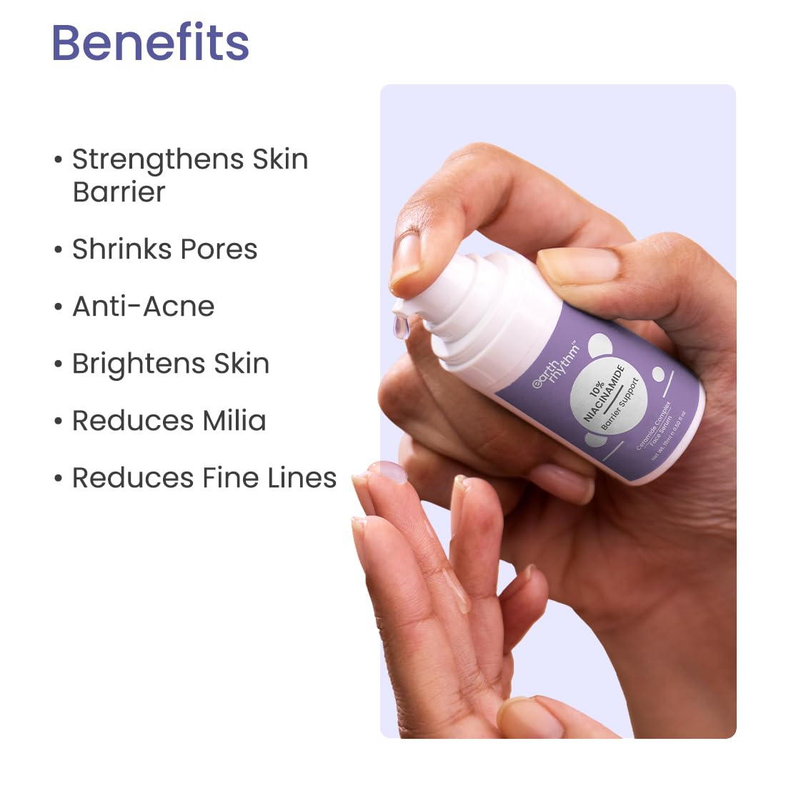 Earth Rhythm 10% Niacinamide Serum + Hyaluronic Acid Face Serum | For Acne Prone, Oily & Sensitive Skin | Evens Out Skin Tone, Improves Texture, Plumps & Hydrates Skin | Men & Women-15ml