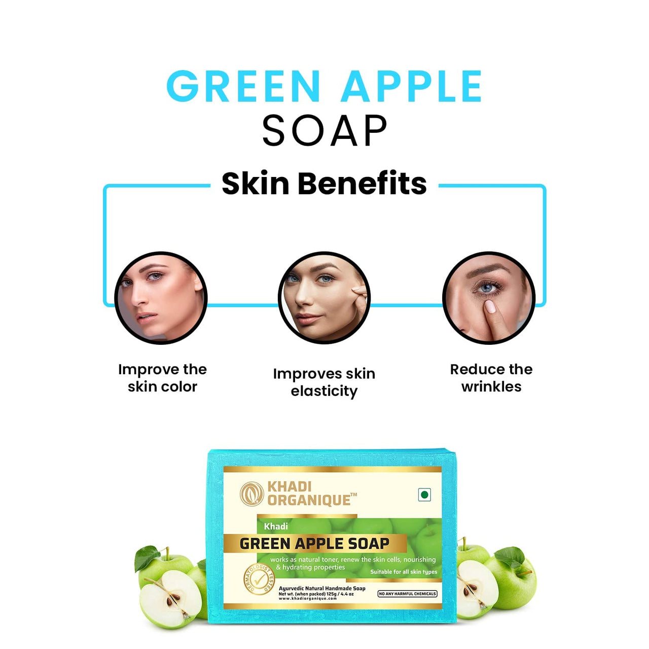 Khadi Organique Natural Herbal Green Apple Soap Pack of 5