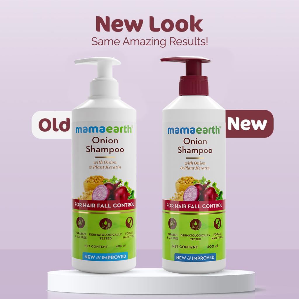 Mamaearth Onion Shampoo for Hair Growth and Hair Fall Control with Onion and Plant Keratin | Reduces Hair Fall | Strengthens & Smoothens Hair | For Men & Women | 400ml