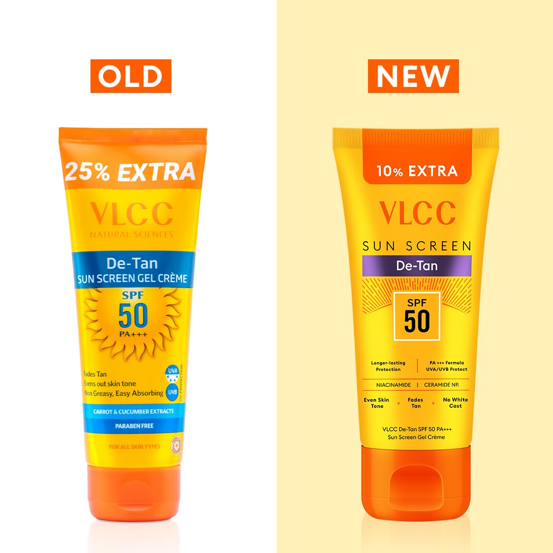 VLCC De-Tan SPF 50 PA+++ Sunscreen Gel Crème - 100g + 10g | With Cucumber, Carrot, and Saxifraga Extracts | Enhances Glow, Protects from UVA, UVB Rays, and Help Reduce Dark Patches.