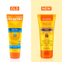 VLCC De-Tan SPF 50 PA+++ Sunscreen Gel Crème - 100g + 10g | With Cucumber, Carrot, and Saxifraga Extracts | Enhances Glow, Protects from UVA, UVB Rays, and Help Reduce Dark Patches.