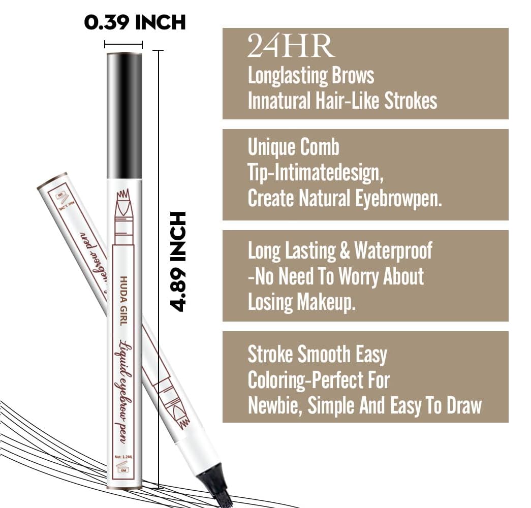 HUDA GIRL Eyebrow Pencil Black - Microblading Eyebrow Pencil for Womens & Girls, Natural & Long-lasting Finish, Smudge Proof Eyebrow Definer Sketch Pen, Eyebrow Filler