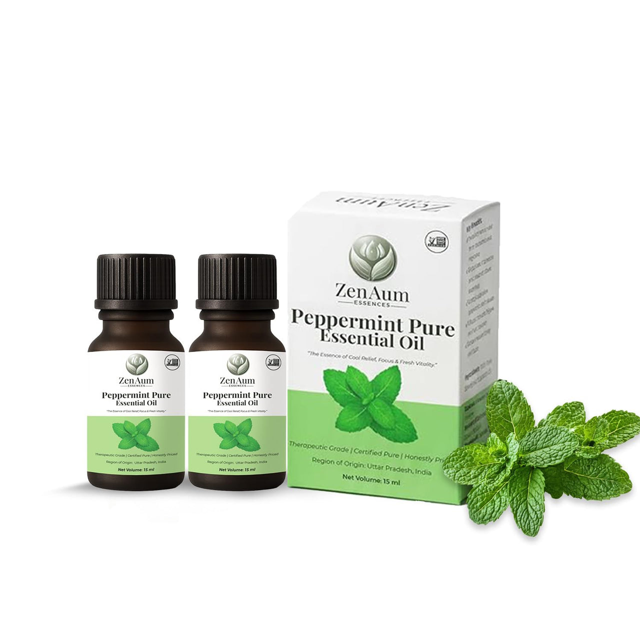 Zenaum Essences 100% Natural Peppermint Therapeutic Grade Essential Oil | 45ml (Pack of 3)| Headache & Sinus Relief, Mental Clarity & Aromatherapy | Sourced from India | GMP, ISO & IFRA Certified