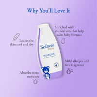 Softsens Baby Powder|Enriched with Patchouli & Olive|Soothes & Moisturises Baby’s Skin|Mild,Dermatologically Tested,Hypoallergenic & Paraben-Free|200g