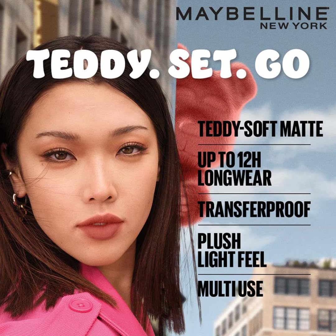 Maybelline New York Super Stay Teddy Tint - Lip and Cheek Color, Knee High, 5ml | Teddy Soft Matte up to 12Hr | Multi Use | Comfortable Long wear formula |Buildable |Natural flushed look in one swipe
