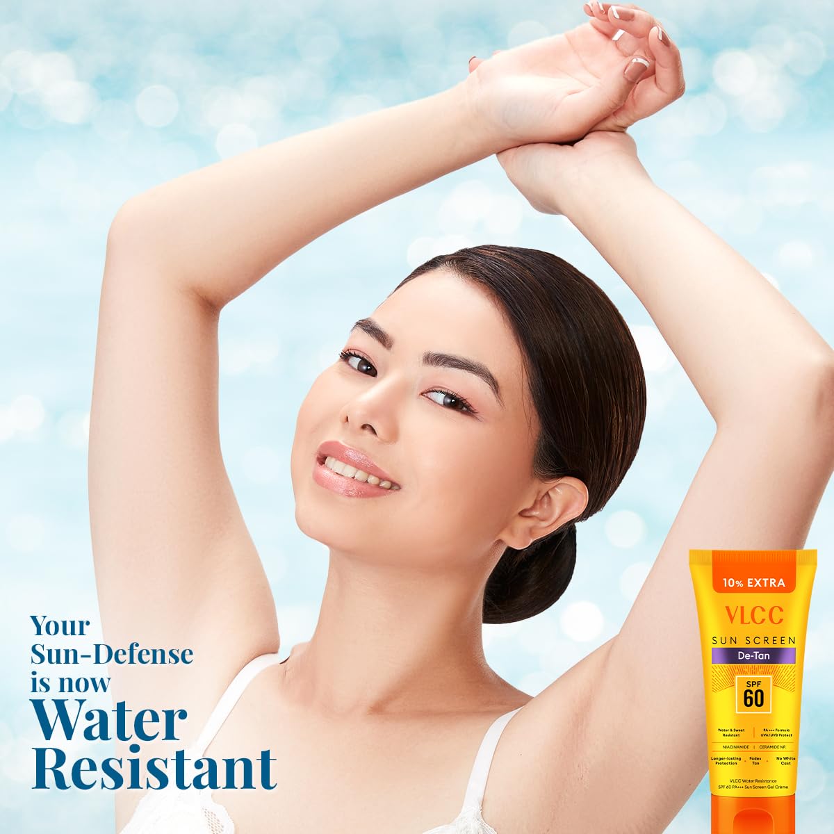 VLCC De-Tan Water Resistant SPF 60 PA+++ Sunscreen Gel Crème - 100g+10g Extra (Pack of 2) | With Niacinamide, Ceramides & Vitamin E | Protects from UVA, UVB Rays, Sun Damage, Skin Darkening & Premature Aging