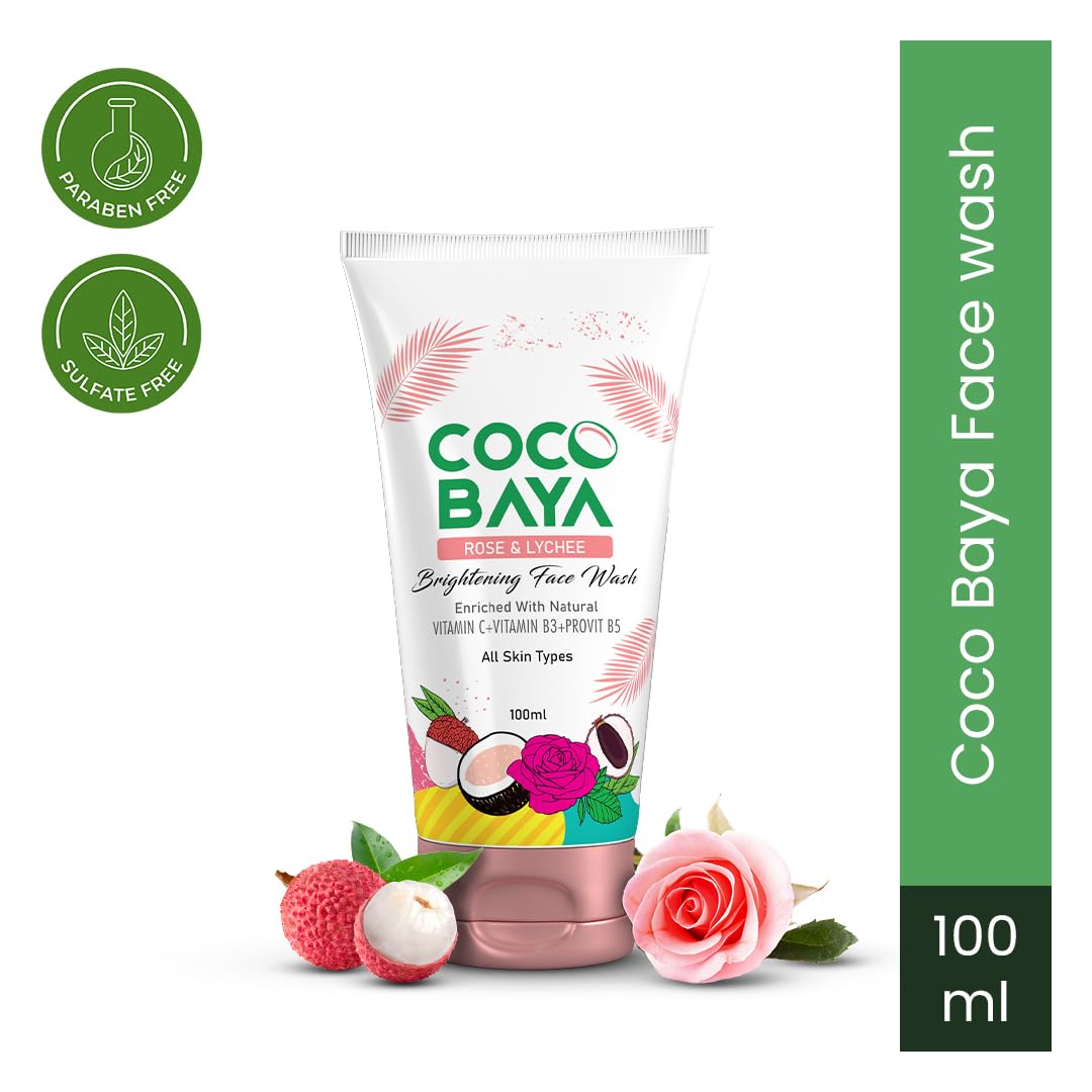Coco Baya Brightening Face Wash, Enriched with Rose, Lychee Extracts, Vitamin C, Vitamin B3 & ProVit B5, Suitable For All Skin Types,100 Ml