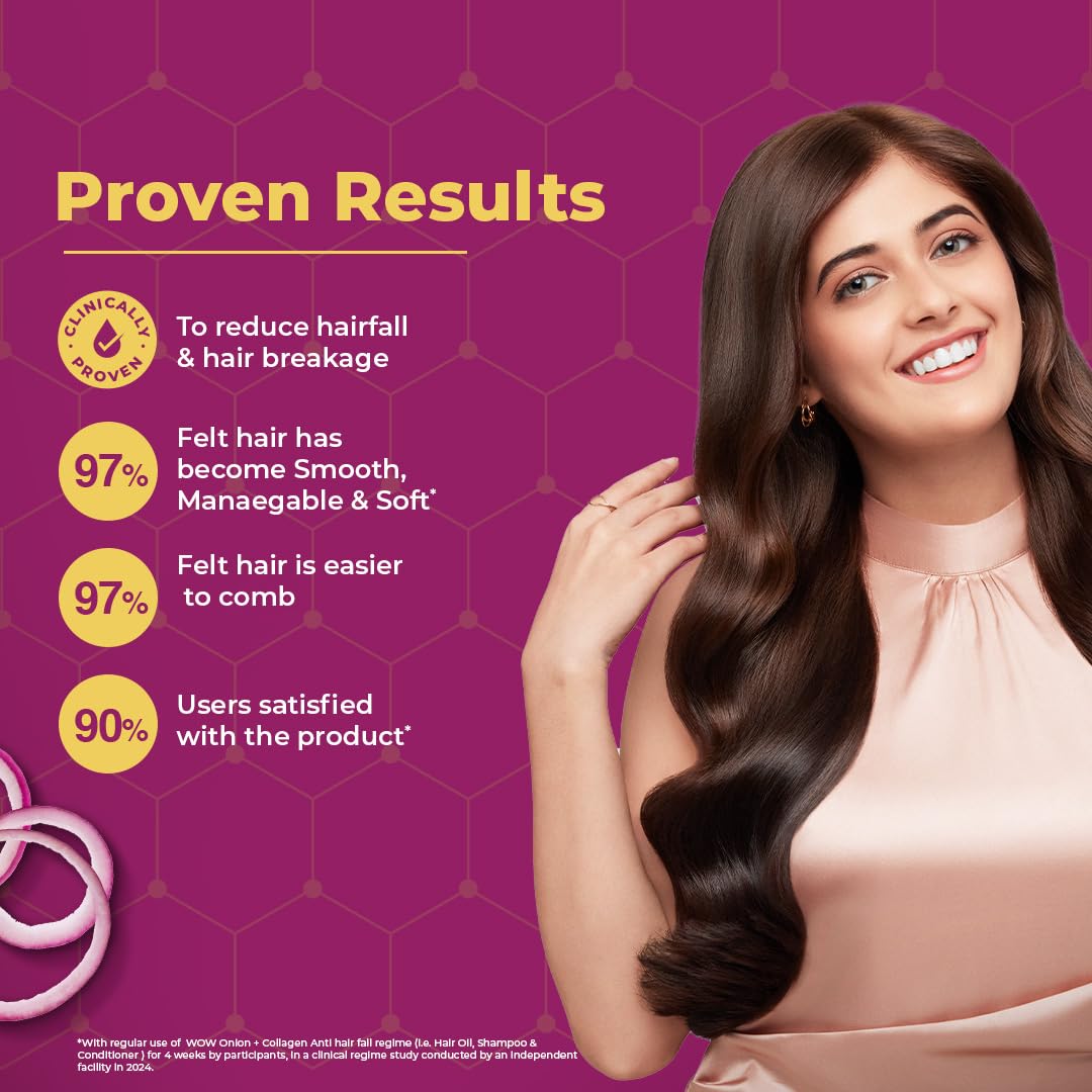 WOW Skin Science Onion & Collagen Anti-Hairfall Shampoo|Reduces Hairfall|Strengthens Roots|Nourishes Scalp|Prevents Breakage|Enhances Hair Thickness and Shine|New & Improved Formulation|300ml