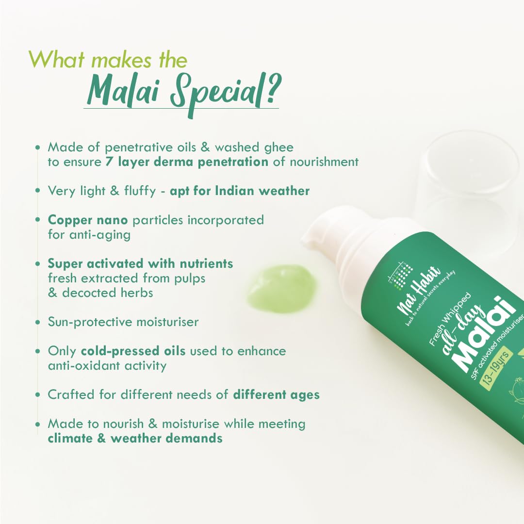 Nat Habit All Day Face Cream, Fresh Whipped Pomegranate Face Malai, Tulsi PhytoActive - For Hot & Dry Weather, All Skin Types Moisturization (13 to 19yrs, 30g)
