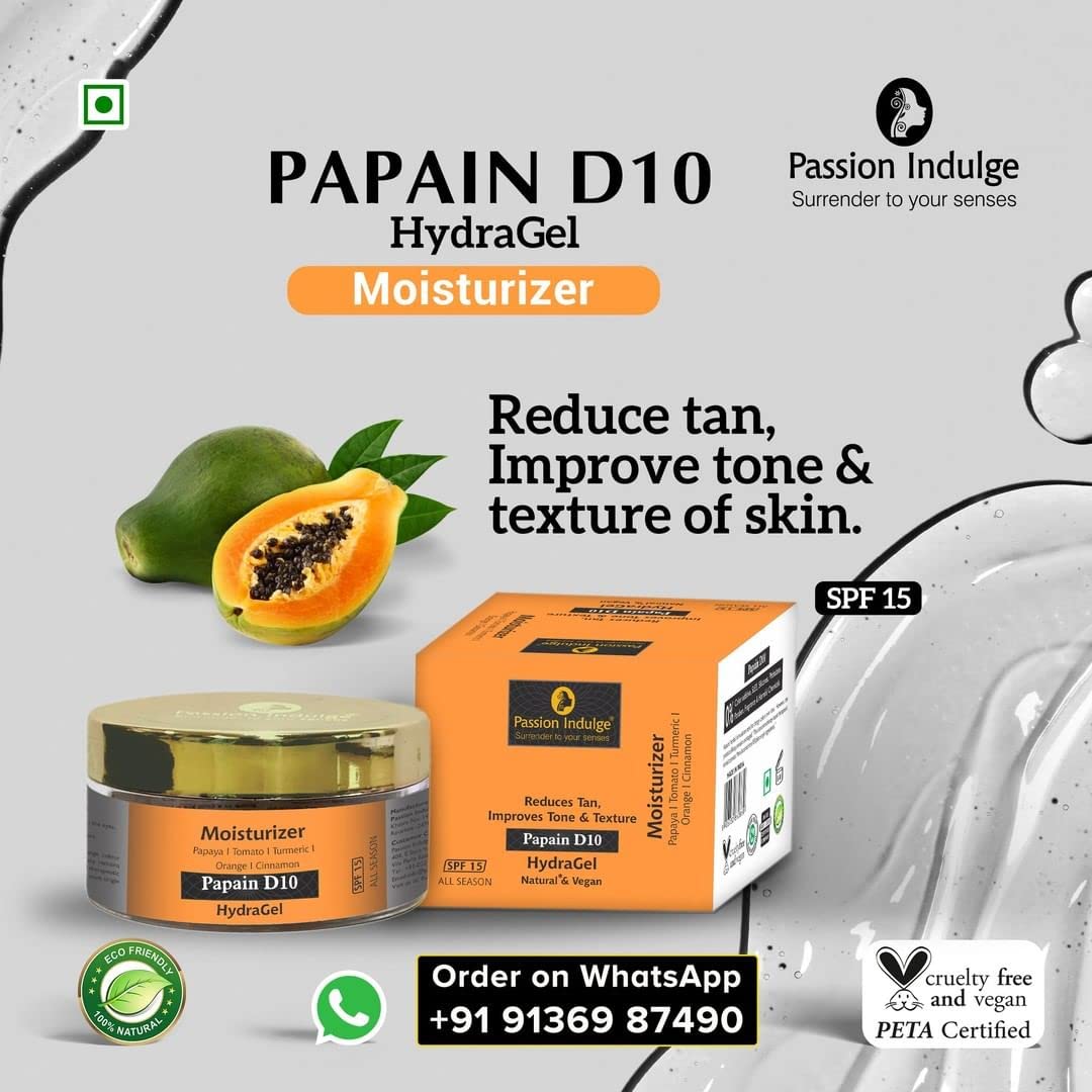 Passion Indulge Natural Papain D10 Cleanser 100ml & Papain D10 HydraGel Moisturizer 50gm Combo Pack For Reduces Tan
