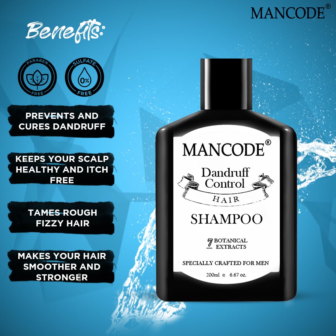 Mancode Anti Dandruff Shampoo for Men Prevent Dandruff Healthier Hair and Scalp Itch Free No Mineral Oil Neem Extract 200 ml Hair Shampoo for Men (Pack of 1)