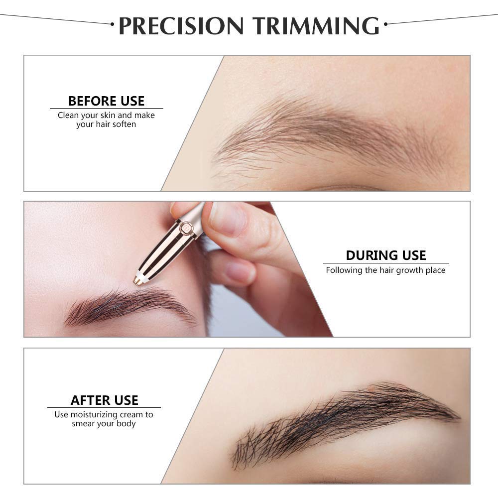 Painless Eyebrow Hair Remover,upper lip hair remover for women hair removal trimmer for women with LED Light for Women - Rose Gold