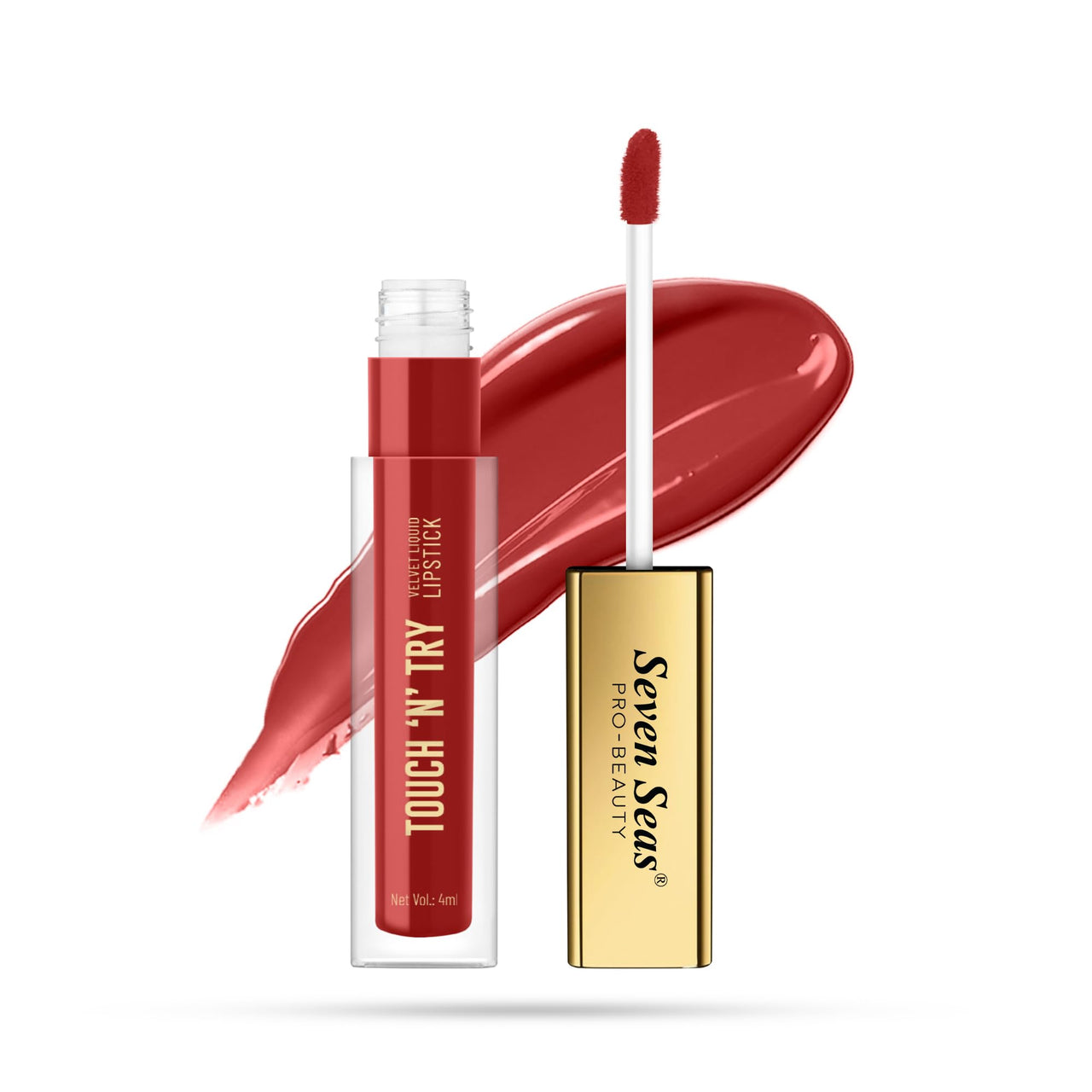 Seven Seas Touch N Try Velvet Liquid Lipstick | Matte Finish | One Swipe Application | Non Transfer | Water Proof | Liquid Lipstick for Women | Long Lasting Stay Up to 8 Hours (15, 4ML)