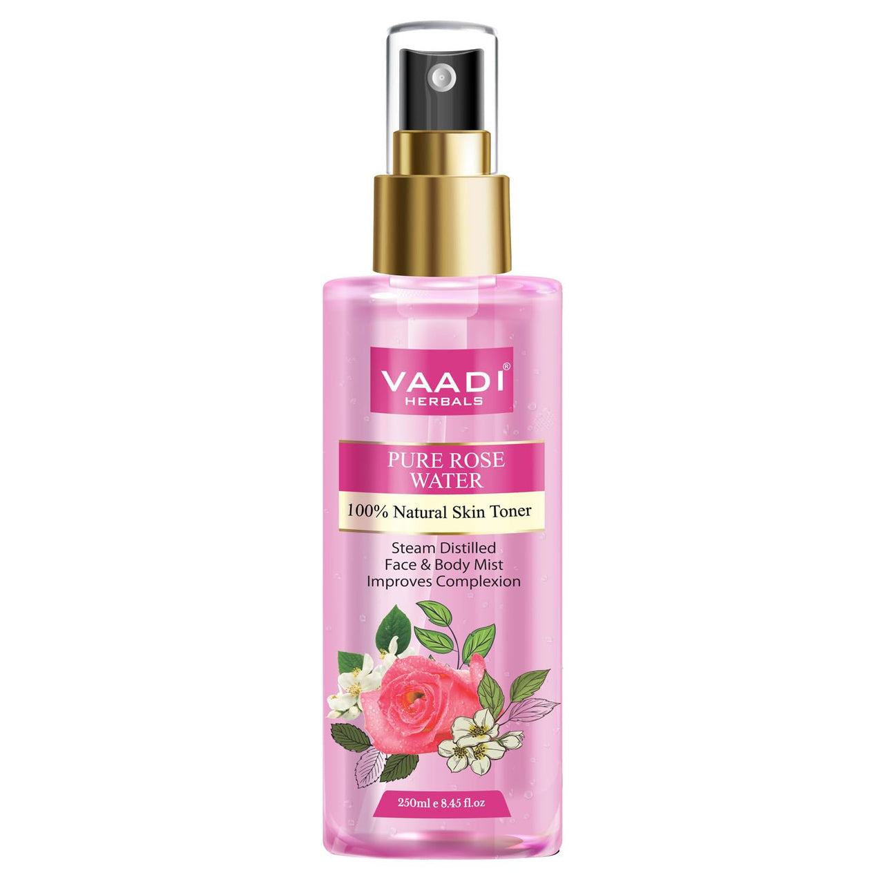 VAADI HERBALS Rose Water For Healthy&Hydrated Skin-100% Natural&Pure Rose Water Reduces Skin Redness,Itchiness And Inflamation Improves Skin Complexion Prevents Skin Ageing Alcohol Free-250Ml