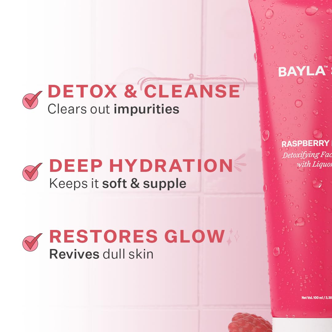 Raspberry Face Wash by Bayla Skin - Deep Cleanse & Hydrate with Hyaluronic Acid, Liquorice Extract, Suitable for All Skin Types, 100ml