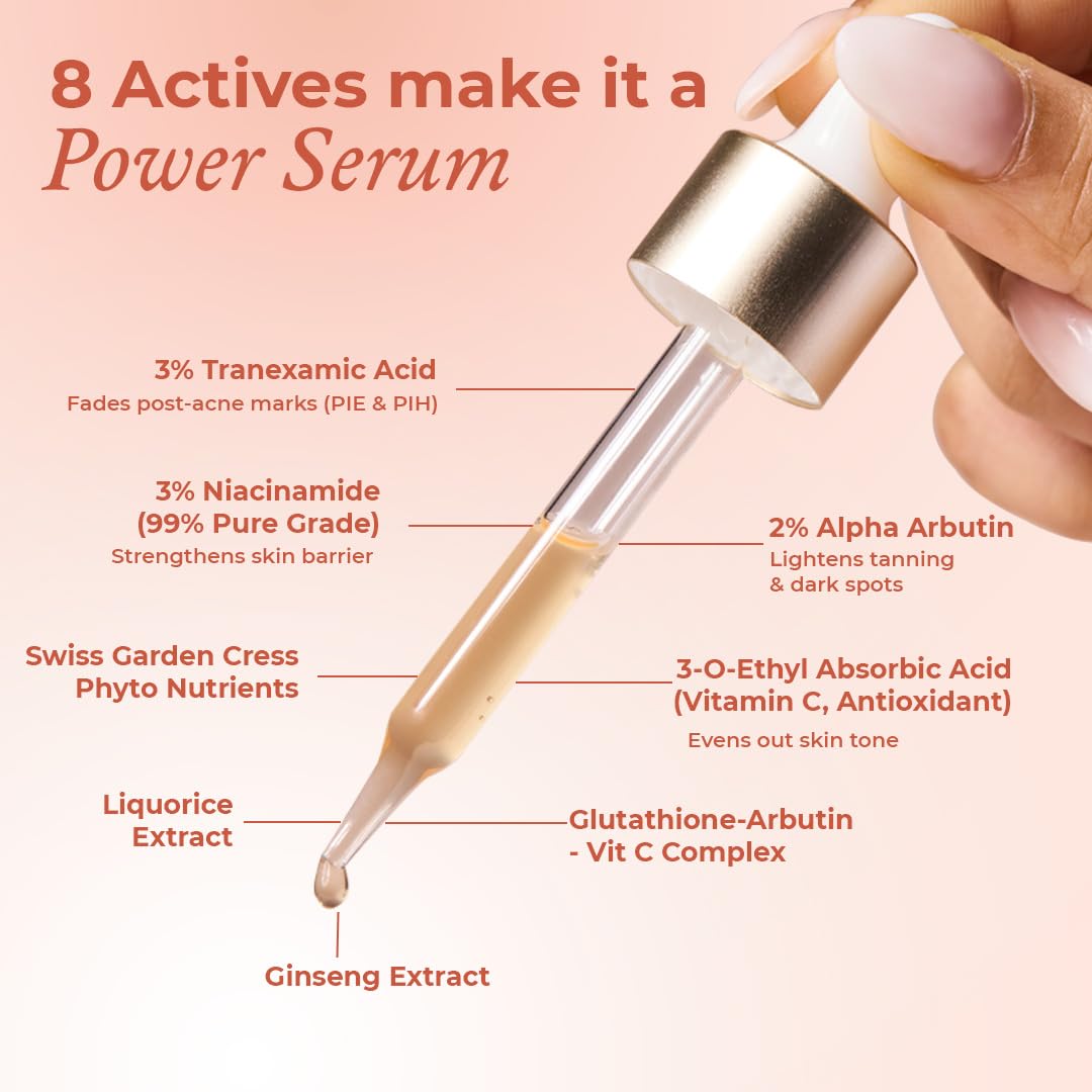 The Pink Foundry Dark Spot & Hyperpigmentation Serum with 3% Tranexamic Acid 2% Alpha Arbutin 3% Niacinamide |Fades Appearance of Acne Marks | All Skin Types | 30ml