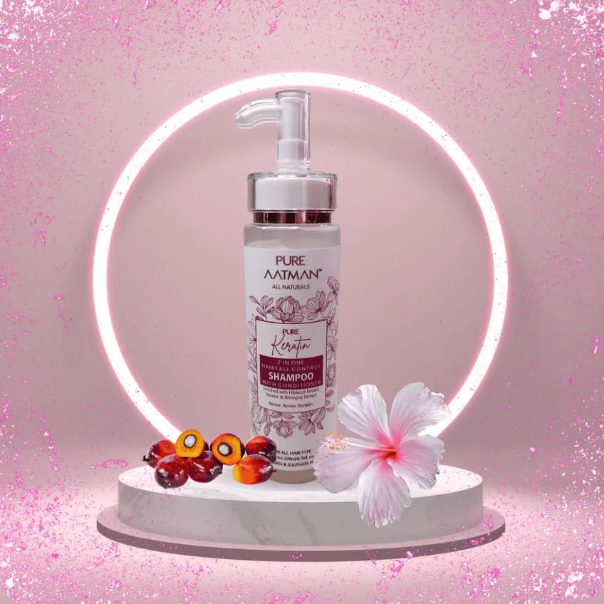 Pure Aatman Keratin Anti Hair Fall Shampoo Reduces Up to 100% Dandruff and Strengthens Hair With Bhringraj Extract & Hibiscus Extract Reduces Hair Breakage improves Scalp Health - 200 ml