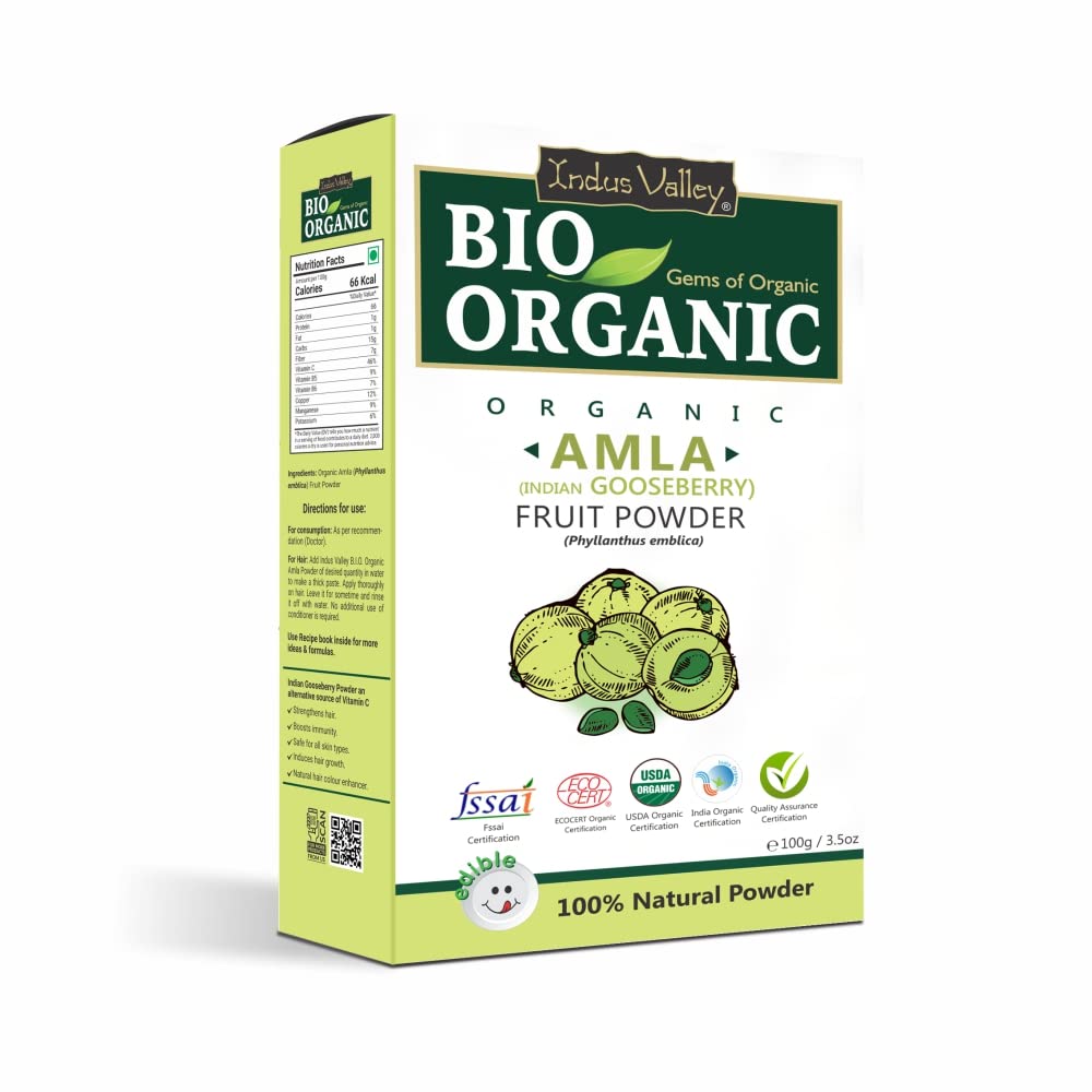 INDUS VALLEY Bio Organic Natural Shikakai Powder | Acacia concinna with Amla Powder | Indian Gooseberry for Hair Care - (100g+100g=200g)