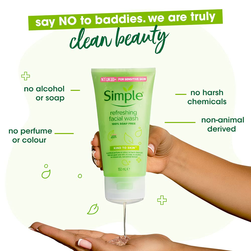 Simple Booster Serum 10% Vitamin C+E+F For Youthful Glowing Skin, 30 ml+Simple Kind To Skin Refreshing Facial Wash 150 ml