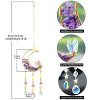 Healing Crystals Suncatcher- Moon Suncatchers Amethyst Crystal Dream Catcher Wind Chimes Crystal Ball Rainbow Maker Prisms Sun Catchers Indoor Window Car Charm Garden Outdoor Decor Mom Moon Amethyst Crystal