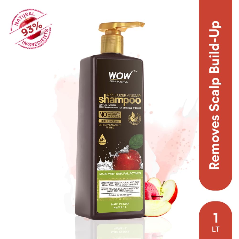 WOW Skin Science Apple Cider Vinegar Shampoo - 1L | Mild Anti-Dandruff Shampoo For Daily Use | Suitable For Men & Women | Balances PH Level | Contains No Sulphates, Parabens or Harmful Chemicals