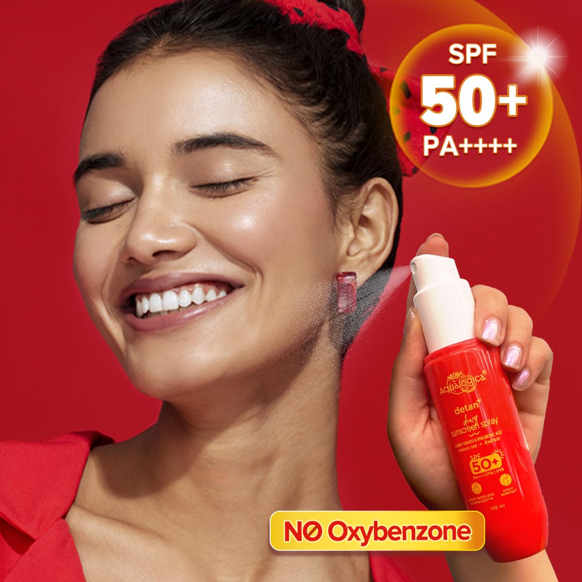 Aqualogica Detan+ Dewy Sunscreen Spray For All Skin Types | Mess-Free Application I Hydrating & Sweat Resistant I Water-Light Texture | SPF 50+ PA++++ | For Men & Women | 100 ml