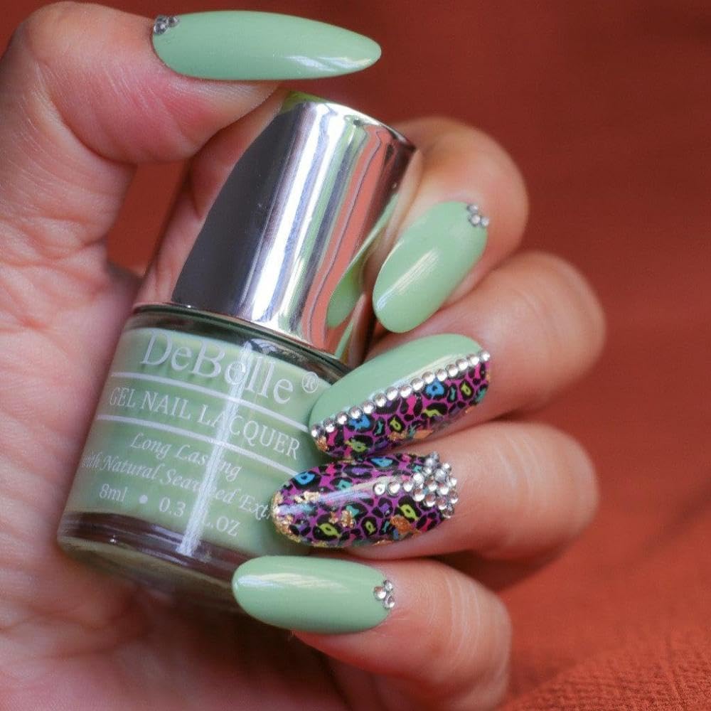 Debelle Gel Nail Polish Fleur Pistachio (Turquoise Mint Green Nail Paint)|Non Uv - Gel Glossy Finish |Chip Resistant | Seaweed Enriched Formula| Long Lasting|Cruelty And Toxic Free| 8Ml